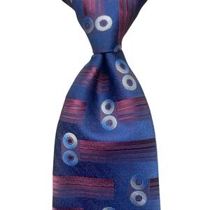 Don Loper Tie Geometric Mens  Blue USA Vintage Jacquard Retro Dapper Wide